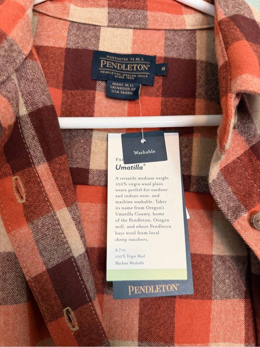 Pendleton Burgundy, Coral & Cream Plaid Button-Down Shirt - Picture 2 of 3